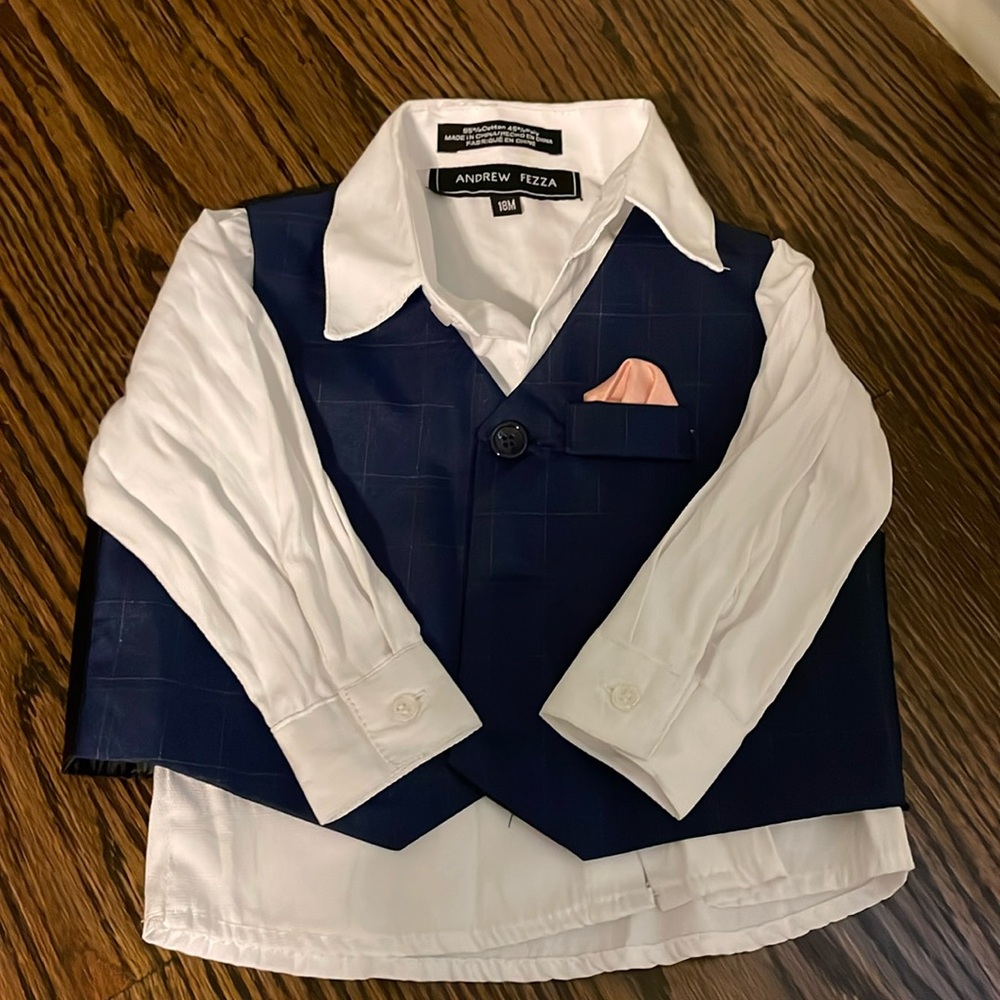 Andrew Fezza Baby Boys Dress Shirt + Vest Size 18 Months